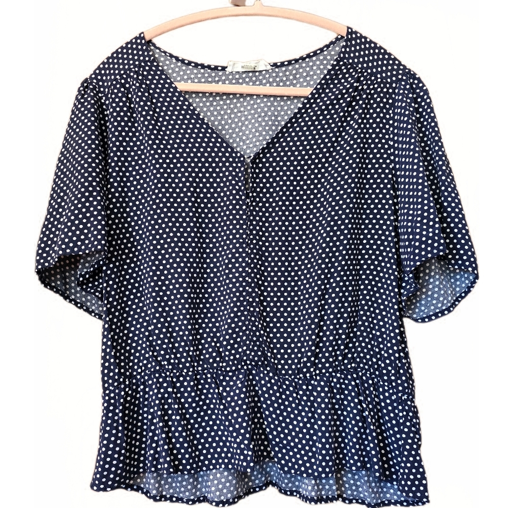 Elodie Blue and White Peplum Blouse
